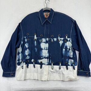 Vintage Gene Ewing BIS Denim Jacket Tie Dye Eyelet Made‎ In USA Womens